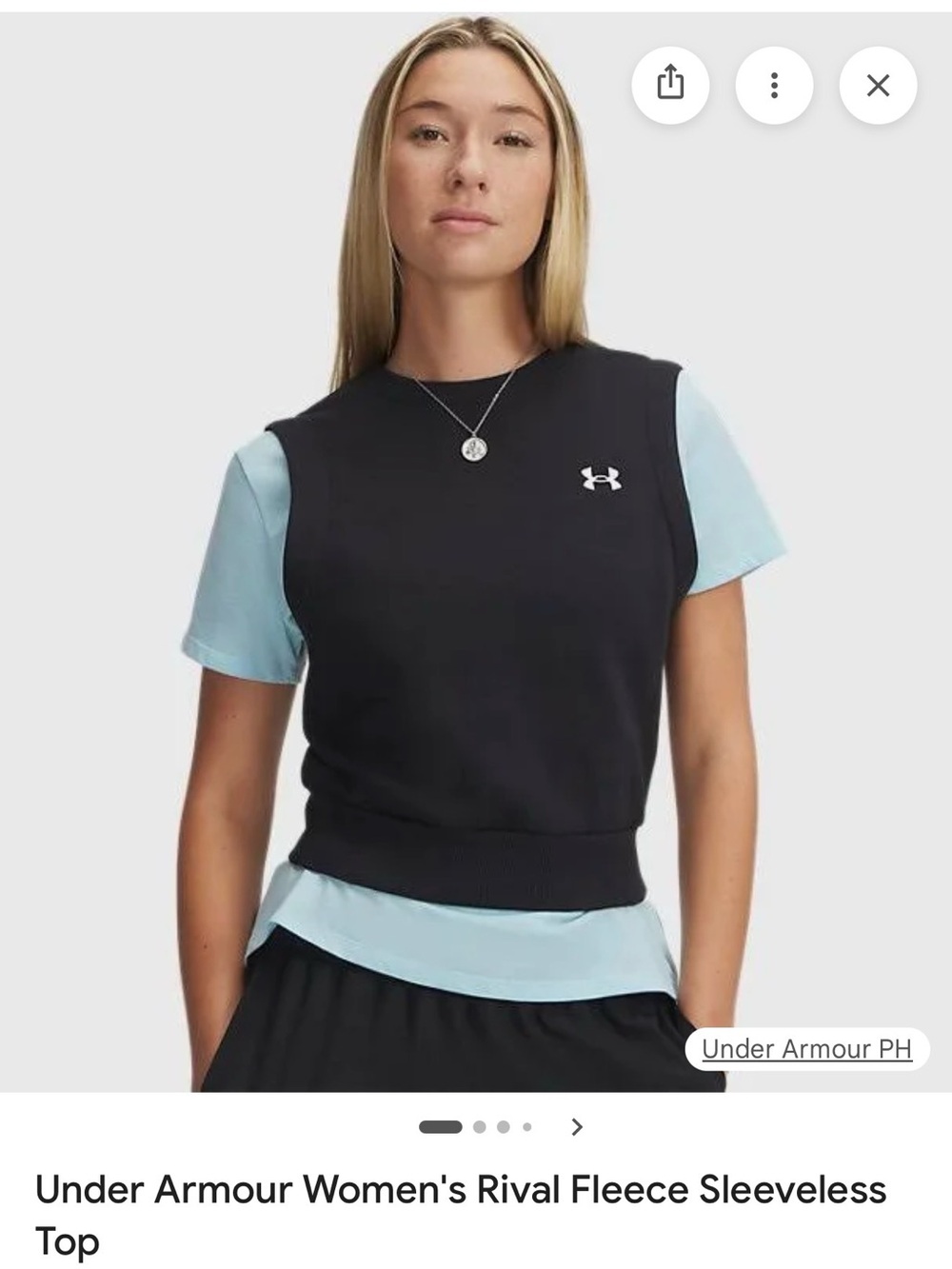 Under Armour Black Sleeveless Fleece Layering Top with Light Blue Accents